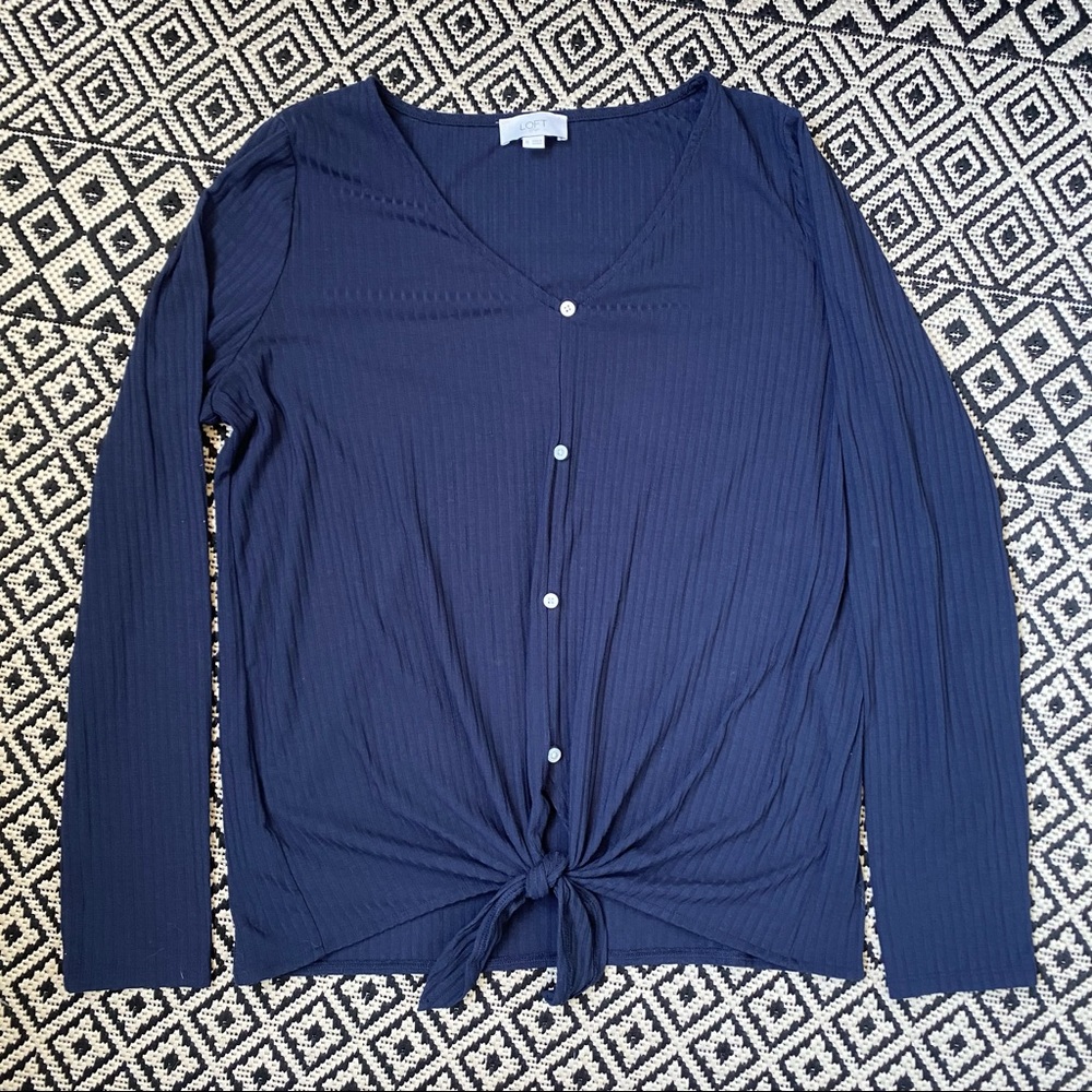Loft Button Tie-Front Long Sleeve Top - Picture 3 of 5